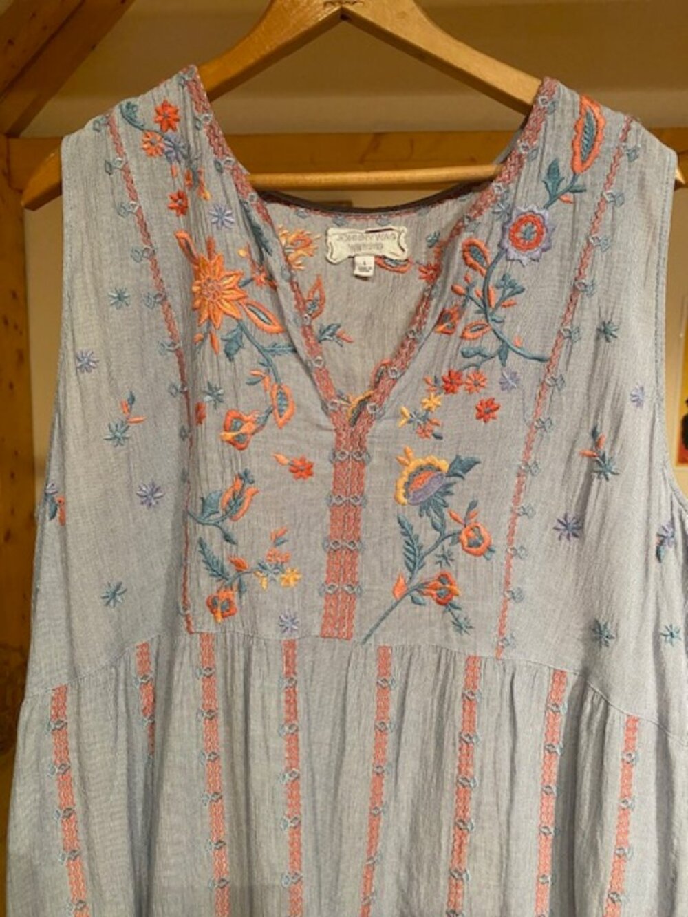 Johnny Was Workshop SZ L Sleeveless Womens Embroidered Boho Tank Dress with slip - Picture 3 of 12
